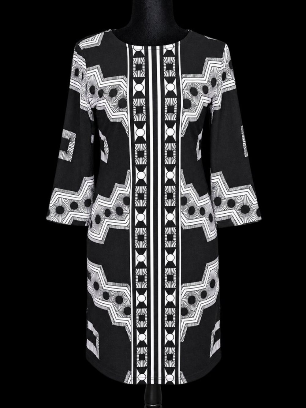 **Julie Brown Black & White Geometric Print Dress**